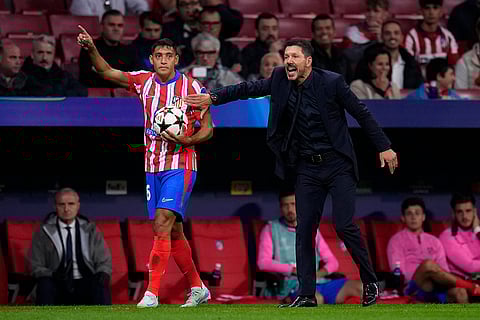 UEFA Champions League, RB Leipzig vs Atletico Madrid: Atletico Madrid's head coach Diego Simeone, right, gives instructions