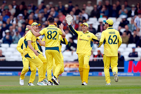 England Vs Australia 1st ODI: Australia's Ben Dwarshuis celebrates after taking the wicket of England's Phil Salt