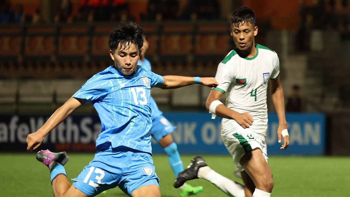Photo: X | India Football Team : India vs Bangladesh in SAFF U17 Championship match.