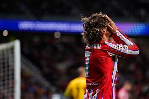 UEFA Champions League, RB Leipzig vs Atletico Madrid: Atletico Madrid's Antoine Griezmann reacts after missing a chance