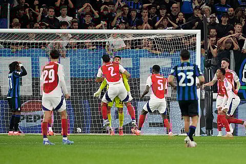 Champions League 2024-25, Atalanta Vs Arsenal: Arsenal's goalkeeper David Raya reacts after saving on Atalanta's Mateo Retegui penalty kick