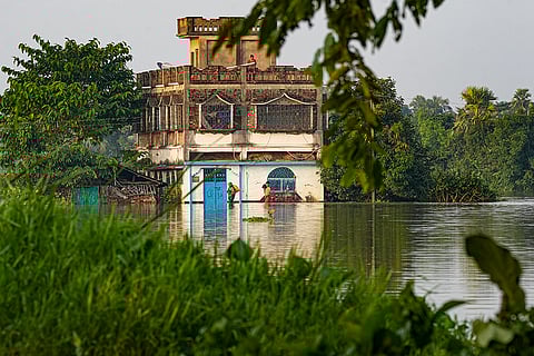 Bengal floods: A partially submerged residential building in Howrah