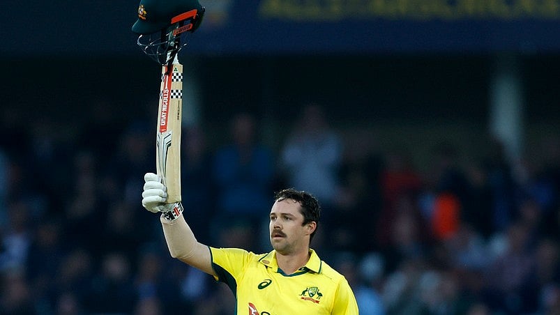 Australia's Travis Head celebrates 100 runs during the first one day international match between England and Australia, at Trent Bridge, Nottingham, England, Thursday Sept. 19, 2024. - AP/Nigel French