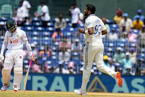 IND vs BAN, 1st Test Match-Day 2: Jasprit Bumrah celebrates the wicket of Bangladesh's Mushfiqur Rahim