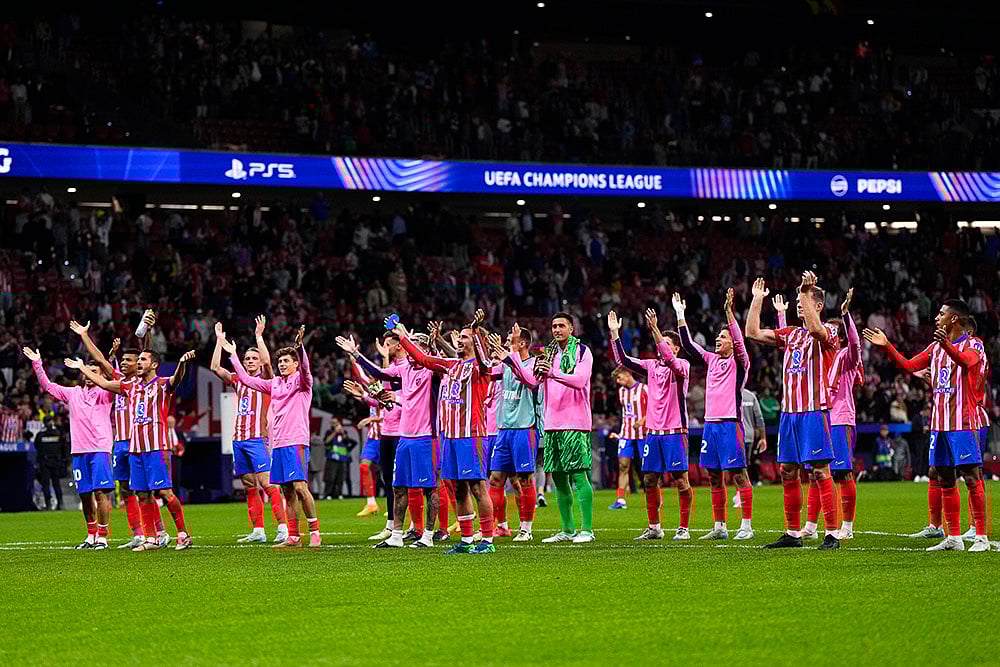 | Photo: AP/Manu Fernandez : UEFA Champions League, RB Leipzig vs Atletico Madrid: Atletico Madrid players celebrate at the end of the match