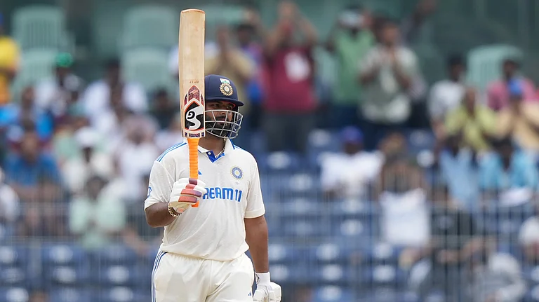 Rishabh Pant celebrates his milestone against Bangladesh - AP/Mahesh Kumar A