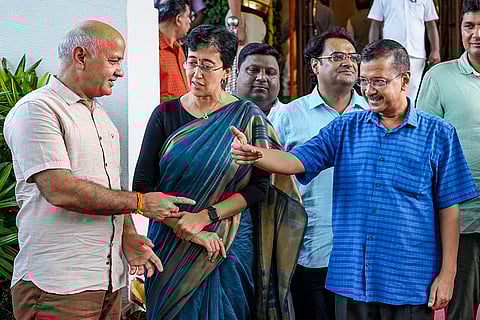 Arvind Kejriwal, Manish Sisodia and Delhi CM-designate Atishi
