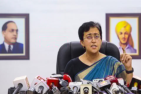 Delhi CM Atishi addresses a press conference