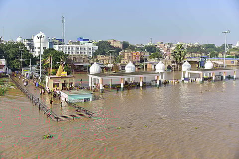 Bihar Flood: A view of the Kangan Ghat submerged in flooded water