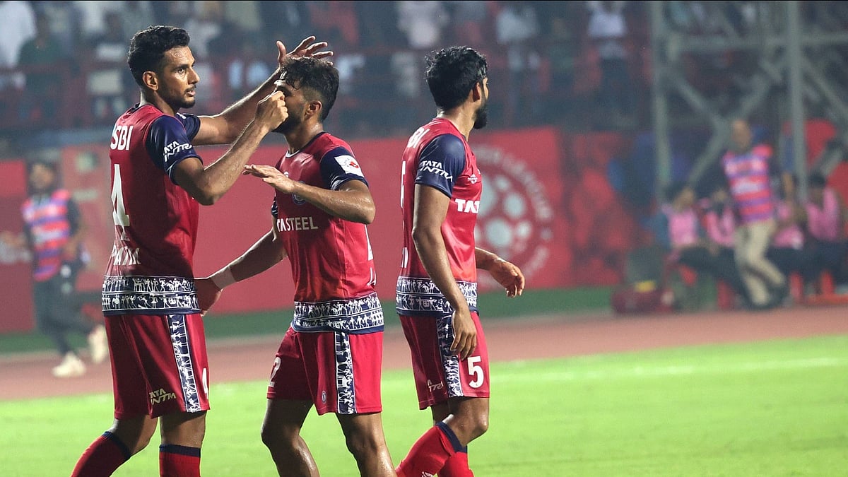 Photo: ISL : Jamshedpur FC players celebrating after the win over Mumbai City FC in the ISL 2024-25.