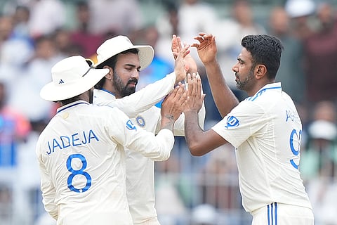 IND Vs BAN, 1st Test Day 3: India's Ravichandran Ashwin, right, celebrates with KL Rahul the wicket of Bangladesh's Mushfiqur Rahim