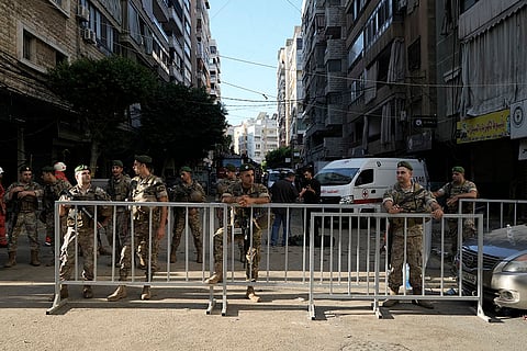 Lebanon Mideast Tensions: Lebanese soldiers secure the area