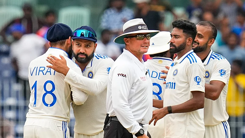 Indian players celebrate their win against Bangladesh. PTI