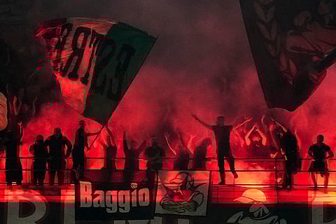 Serie A Soccer, Inter Milan Vs AC Milan: AC Milan's fans lit flares after Christian Pulisic scored the opening goal