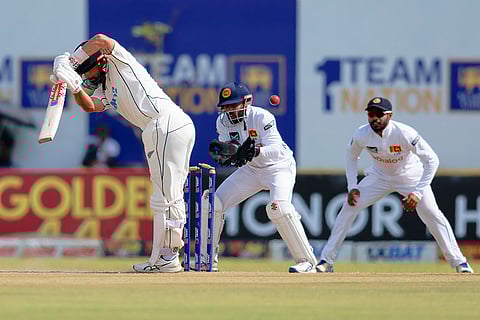 Sri Lanka vs New Zealand 1st Test: New Zealand's Daryl Mitchell is bowled out by Sri Lanka's Ramesh Mendis