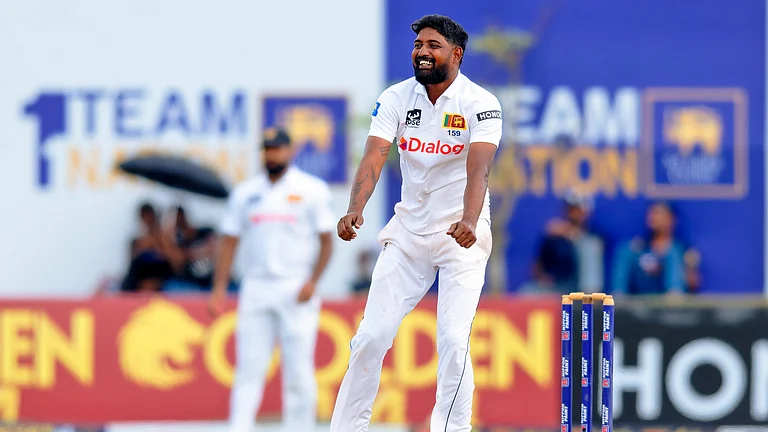 Prabath Jayasuriya in action in the first NZ Test - AP