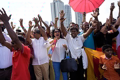 Sri Lanka elections result 2024: Supporters of Anura Kumara Dissanayake cheer outside the president's office