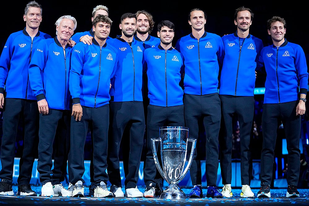 | Photo: AP/Ebrahim Noroozi : Laver Cup 2024, Team Europe vs Team World: Team Europe celebrates after they defeated Team World 