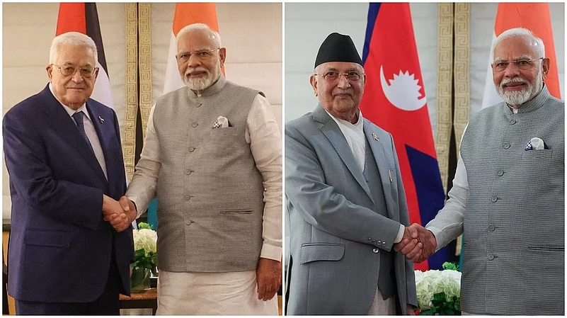PM Modi with Palestinian President and Nepalese PM