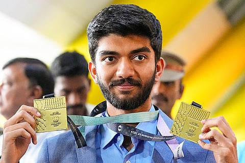 D Gukesh welcomed at Chennai Airport