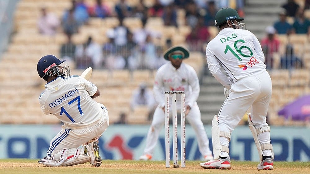 | Photo: AP/Mahesh Kumar A. : IND Vs BAN, 1st Test Day 3: India's Rishabh Pant plays a shot