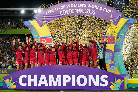 U-20 Women's World Cup, North Korean vs Japan: North Korean players celebrate after winning the U-20 Women's World Cup final against Japan