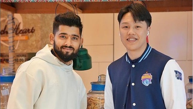 File photo of Bengal Warriors raider Chia-ming Chang with teammate Aditya Shinde.  - Instagram/Chia Ming