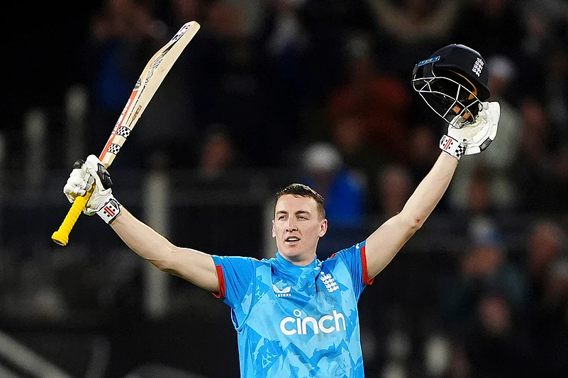 England vs Australia 3rd ODI - Harry Brook celebrates 100 runs