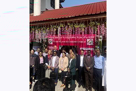 Diplomats from foreign missions at a pink polling station in Srinagar