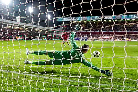 English League Cup, Walsall vs Leicester: Leicester City's Danny Ward saves a penalty from Walsall's Taylor Allen