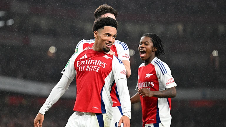 Ethan Nwaneri scored twice on his senior Arsenal debut against Bolton. - null