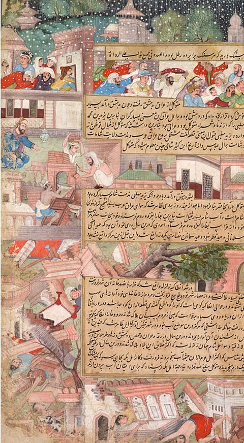Page of disasters, from Tarikh-i-Alfi