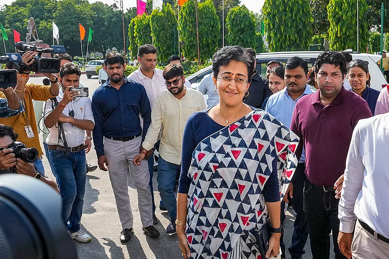 Delhi Chief Minister Atishi arrives at the Vidhan Sabha in Delhi