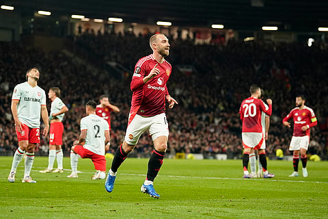 UEFA Europa League, Manchester United vs Twente: Manchester United's Christian Eriksen celebrates after scoring the opening goal 