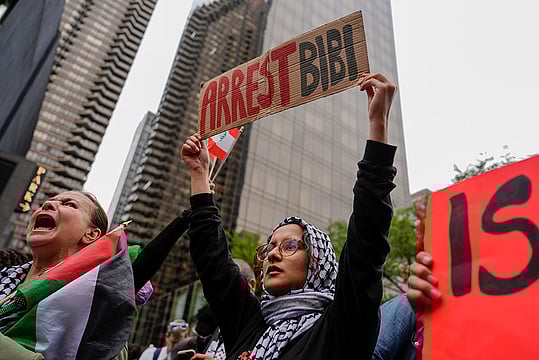 Protest Against Israel PM Netanyahu Outside UN HQ In New York