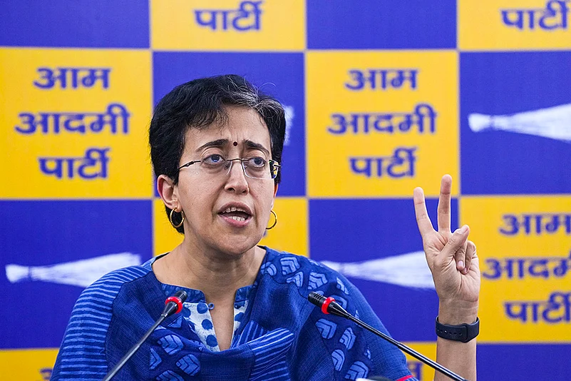 Delhi Chief Minister Atishi addresses a press conference