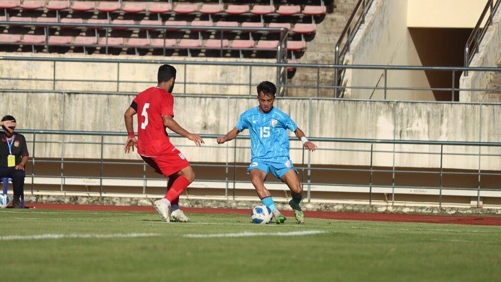 X/IndianFootball : Indian U-20 side in action against IR Iran.