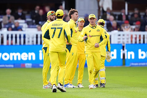 England vs Australia, 4th ODI: Australia's Mitchell Marsh, center, celebrates the wicket of England's Will Jacks