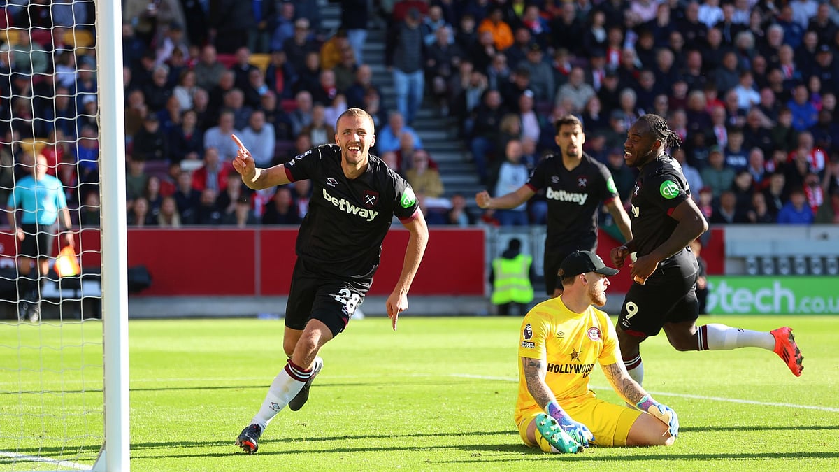 Tomas Soucek celebrates after his equaliser for West Ham.