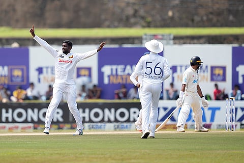 Sri Lanka Vs New Zealand 2nd Test: Sri Lanka's Nishan Peiris celebrates the wicket of New Zealand's Rachin Ravindra