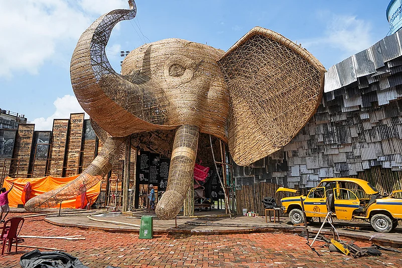 A community puja pandal for Durga Puja festival in Kolkata
