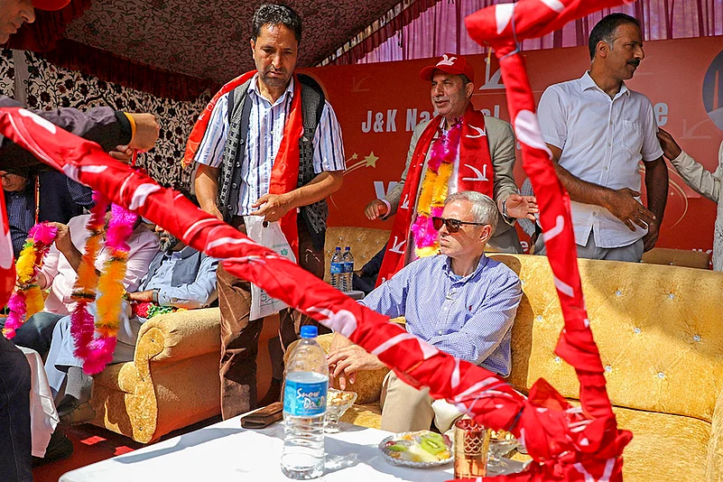 JKNC Vice President Omar Abdullah during a public meeting for J&K Assembly elections
