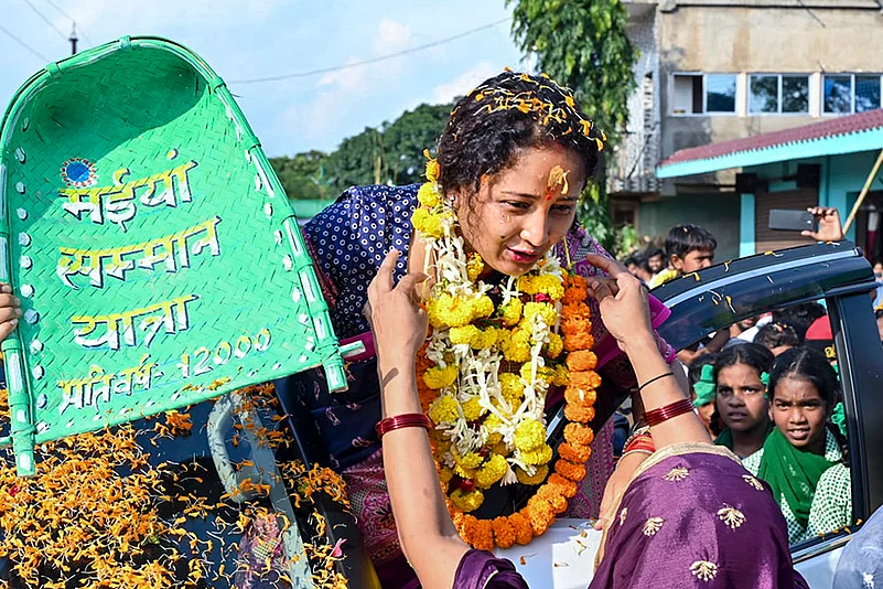 JMM leader Kalpana Soren during a programme as part of her Maiya Samman Yatra, at Chaibasa