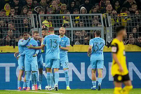 German Bundesliga 2024-25, Borussia Dortmund vs VfL Bochum: Bochum's Dani de Wit, 3rd left, celebrates after scoring his side's second goal