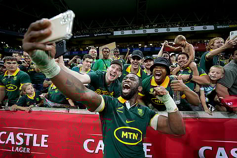 Rugby Championship: South Africa's captain Siya Kolisi takes pictures with fans