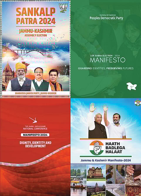 Wooing Voters (Clockwise from top right) Manifestos of the PDP, the Congress, the NC and the BJP