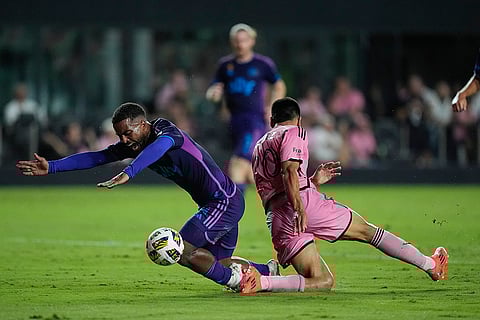 MLS, Inter Miami vs Charlotte FC: Charlotte FC defender Nathan Byrne (14). left, and Inter Miami midfielder Diego Gomez