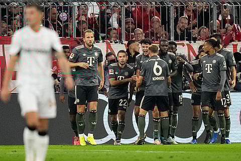 Bundesliga, Bayern Munich vs Leverkusen: Bayern's Aleksandar Pavlovic celebrates after scoring his side's first goal