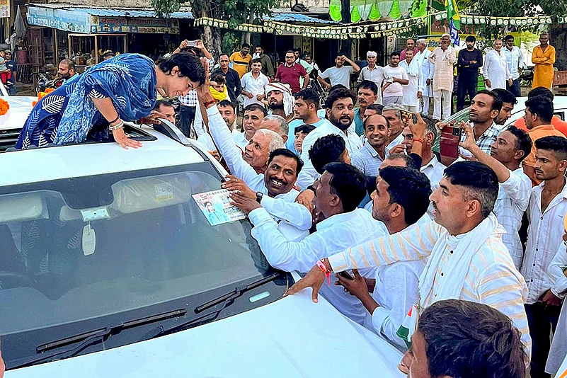 Congress candidate from Julana constituency Vinesh Phogat campaigns for Haryana polls