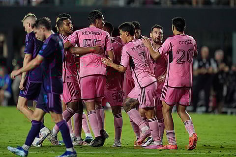 MLS, Inter Miami vs Charlotte FC: Inter Miami forward Lionel Messi, second right, celebrates after scoring against Charlotte FC